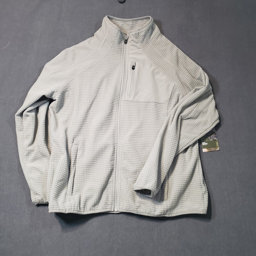 Ozark Trail Fleece Jacket Boys XL 16-18 Grout Grey Waffle Grid Full Zip Outdoor